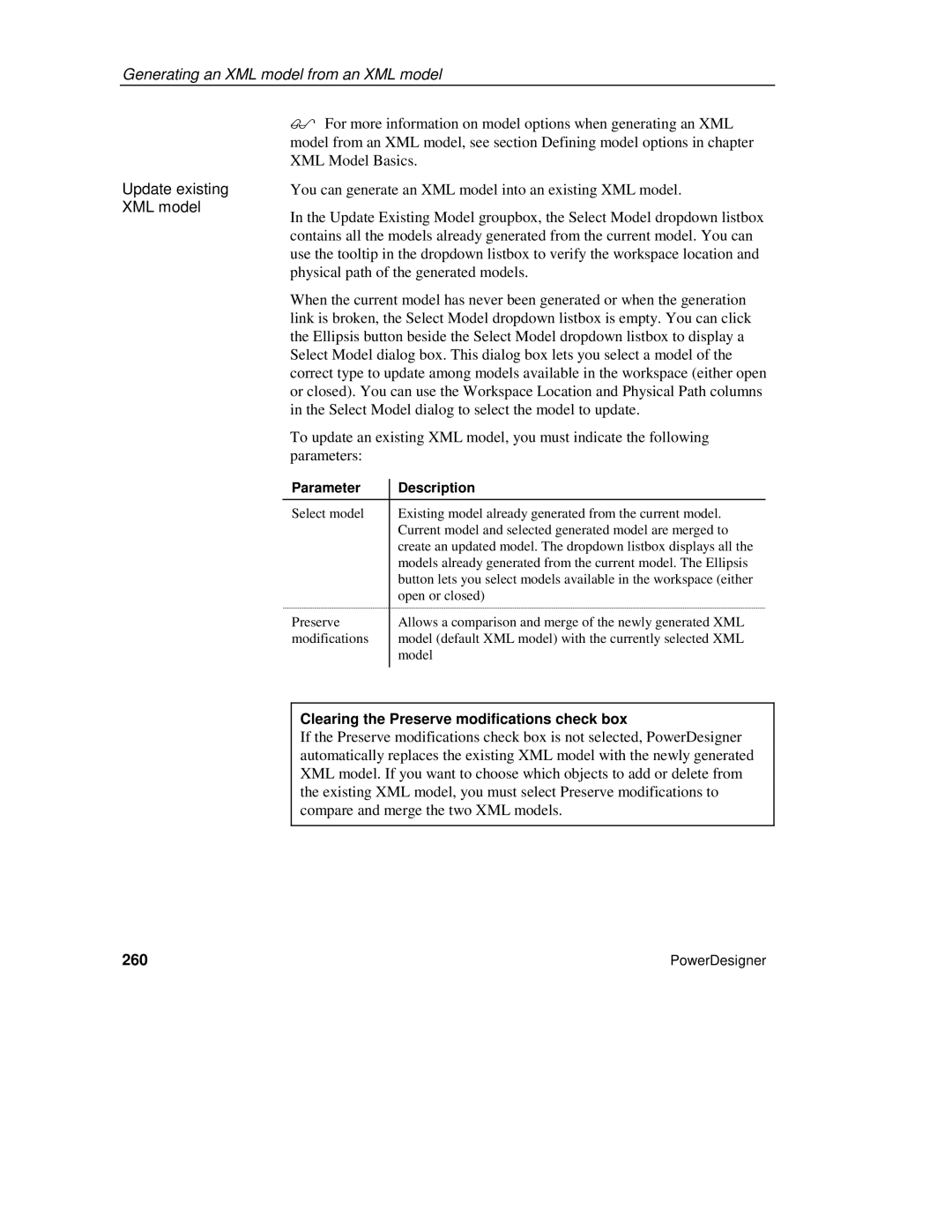 Sybase manual Generating an XML model from an XML model, 260 