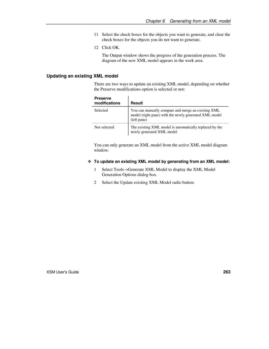 Sybase manual Updating an existing XML model, 263 