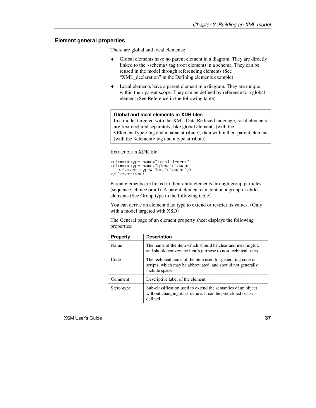 Sybase XML manual Element general properties, Global and local elements in XDR files 