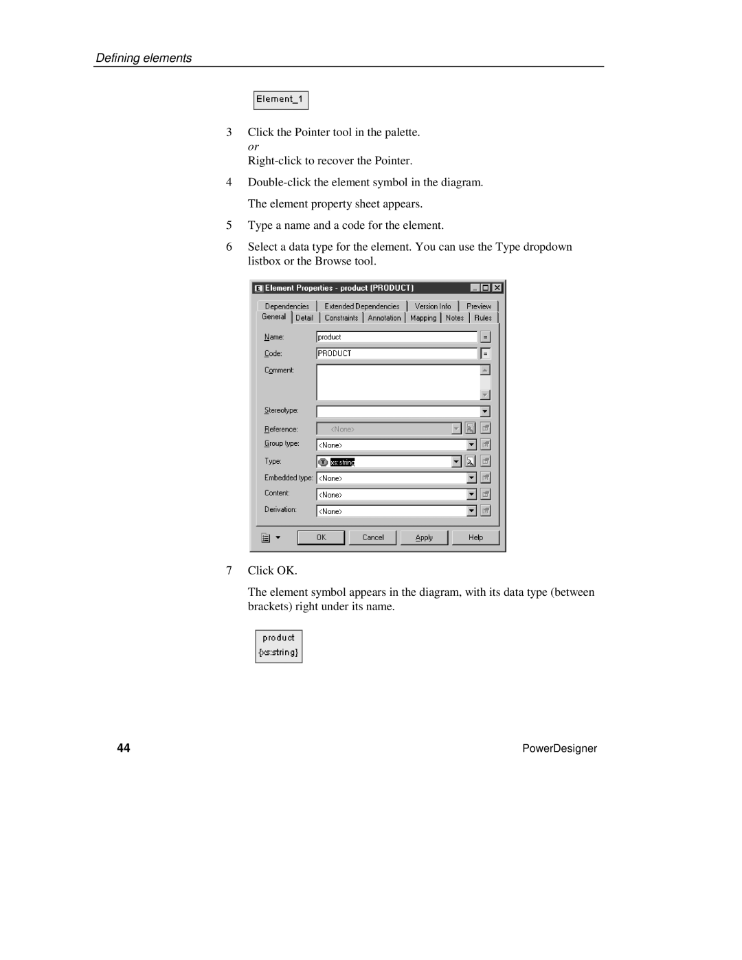 Sybase XML manual Defining elements 