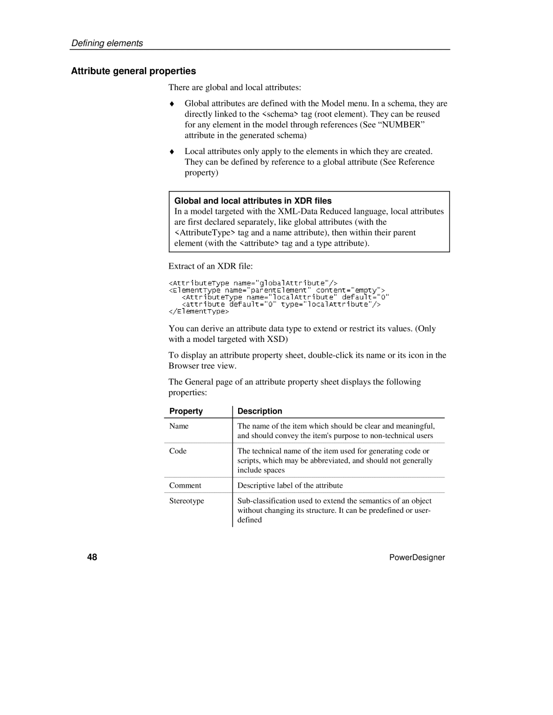 Sybase XML manual Attribute general properties, Global and local attributes in XDR files 