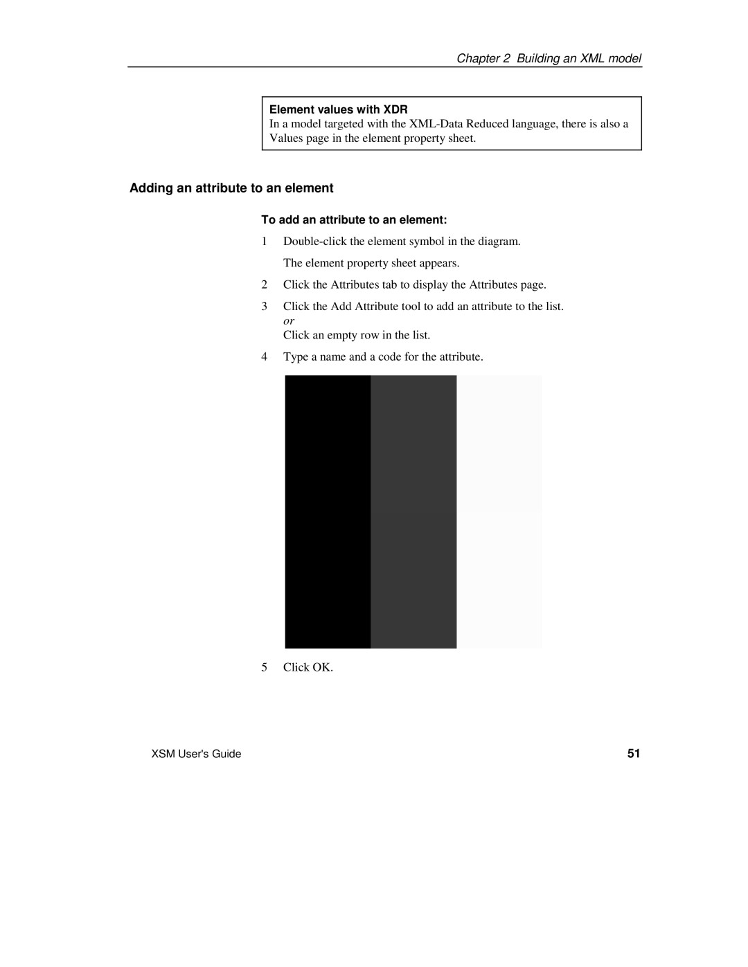 Sybase XML manual Adding an attribute to an element, Element values with XDR, ™ To add an attribute to an element 