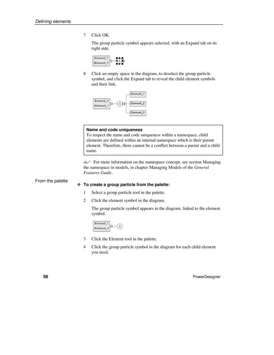 Sybase XML manual Name and code uniqueness, From the palette 