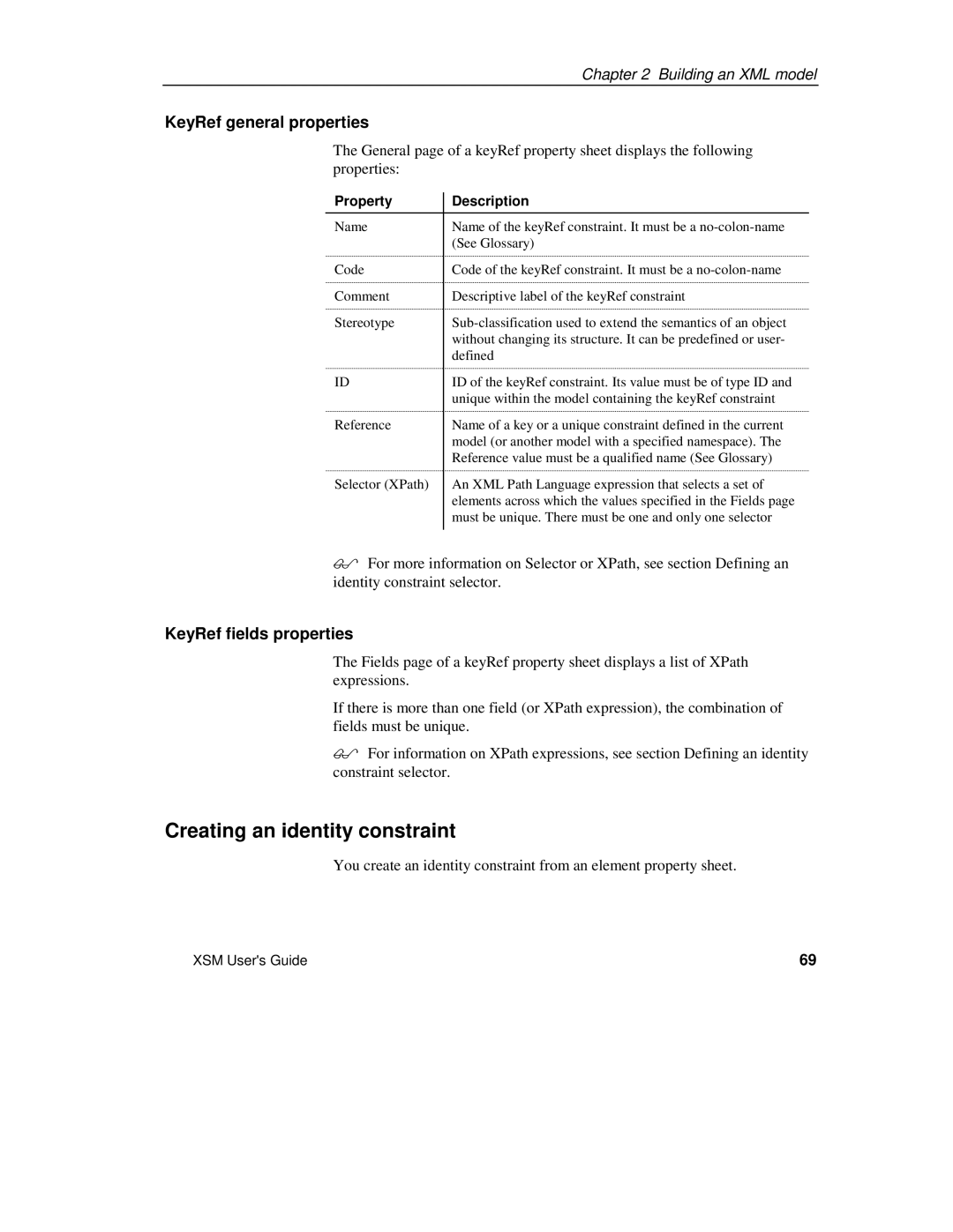 Sybase XML manual Creating an identity constraint, KeyRef general properties, KeyRef fields properties 