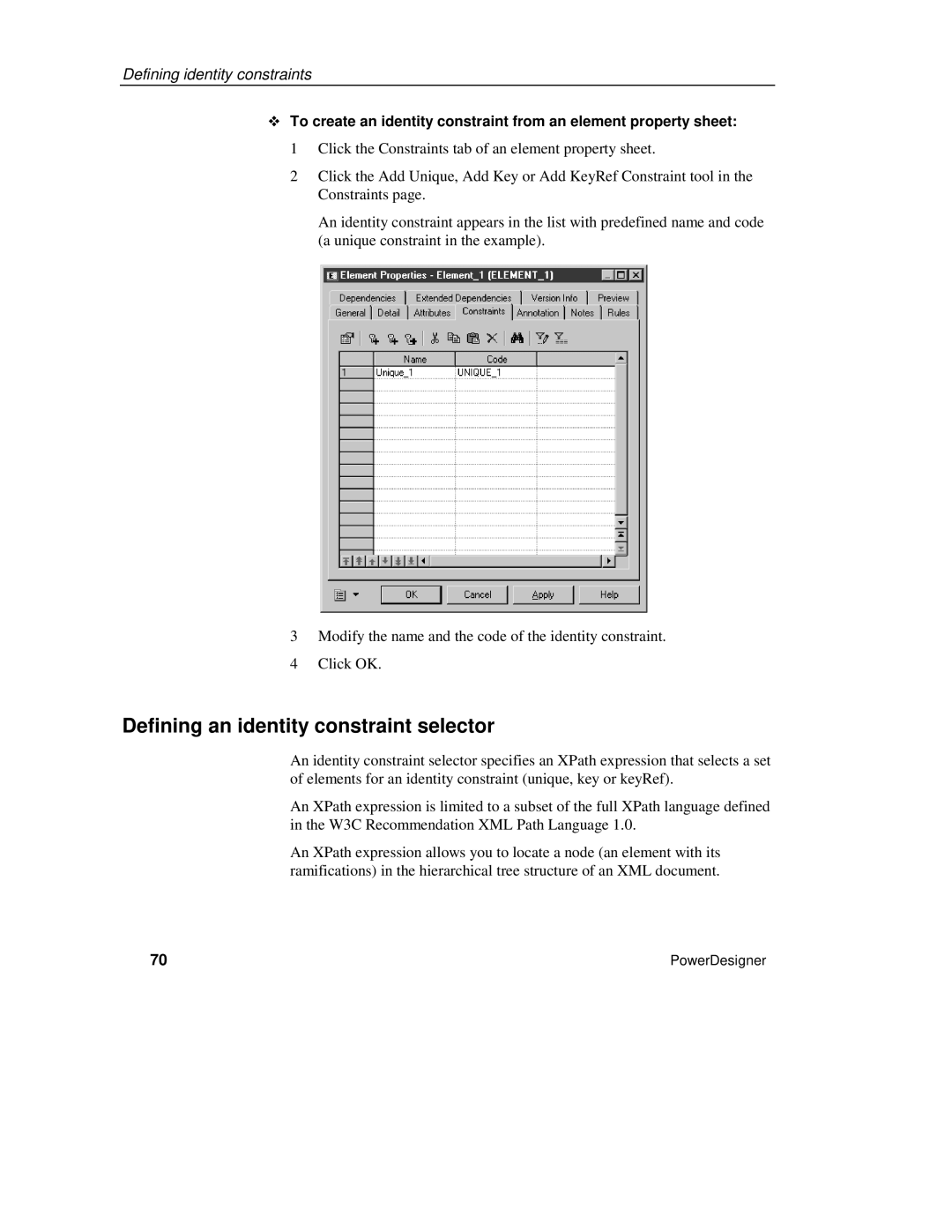 Sybase XML manual Defining an identity constraint selector 