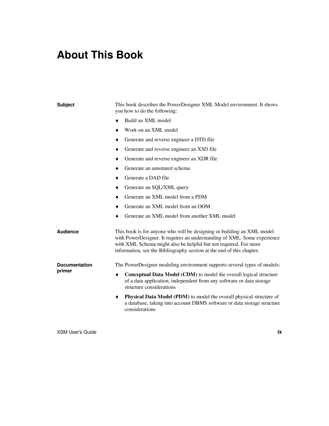 Sybase XML manual Subject, Audience, Documentation primer 