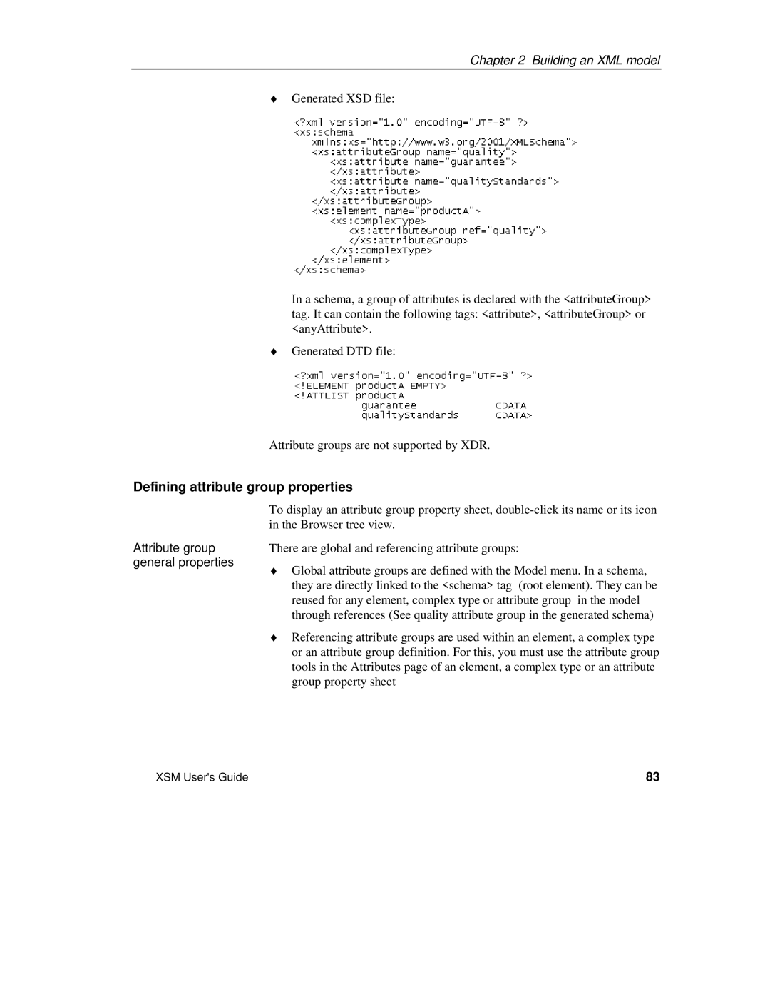 Sybase XML manual Defining attribute group properties, Attribute group general properties 