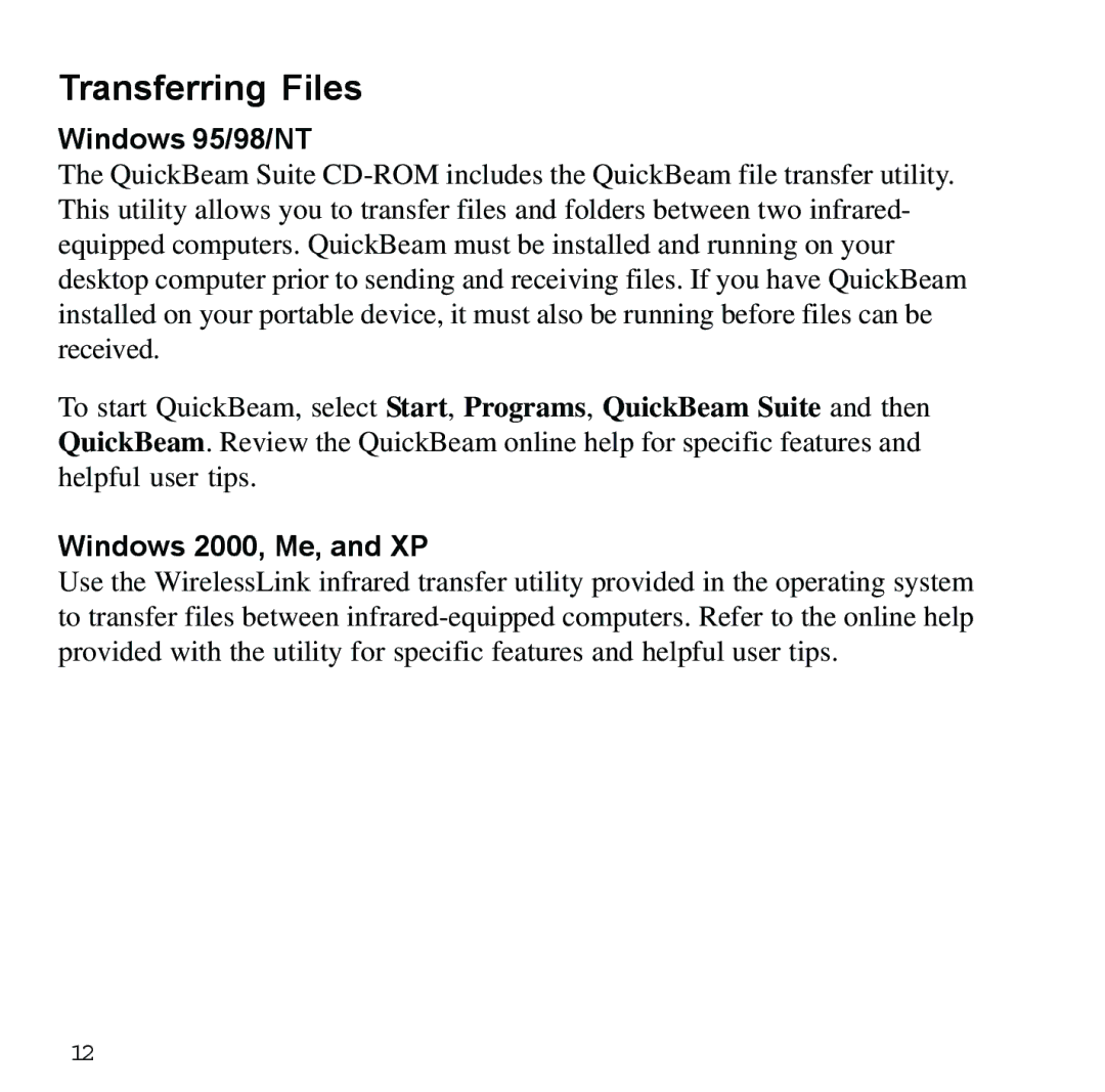 Sybase XTNDAccessTM manual Transferring Files, Windows 95/98/NT, Windows 2000, Me, and XP 