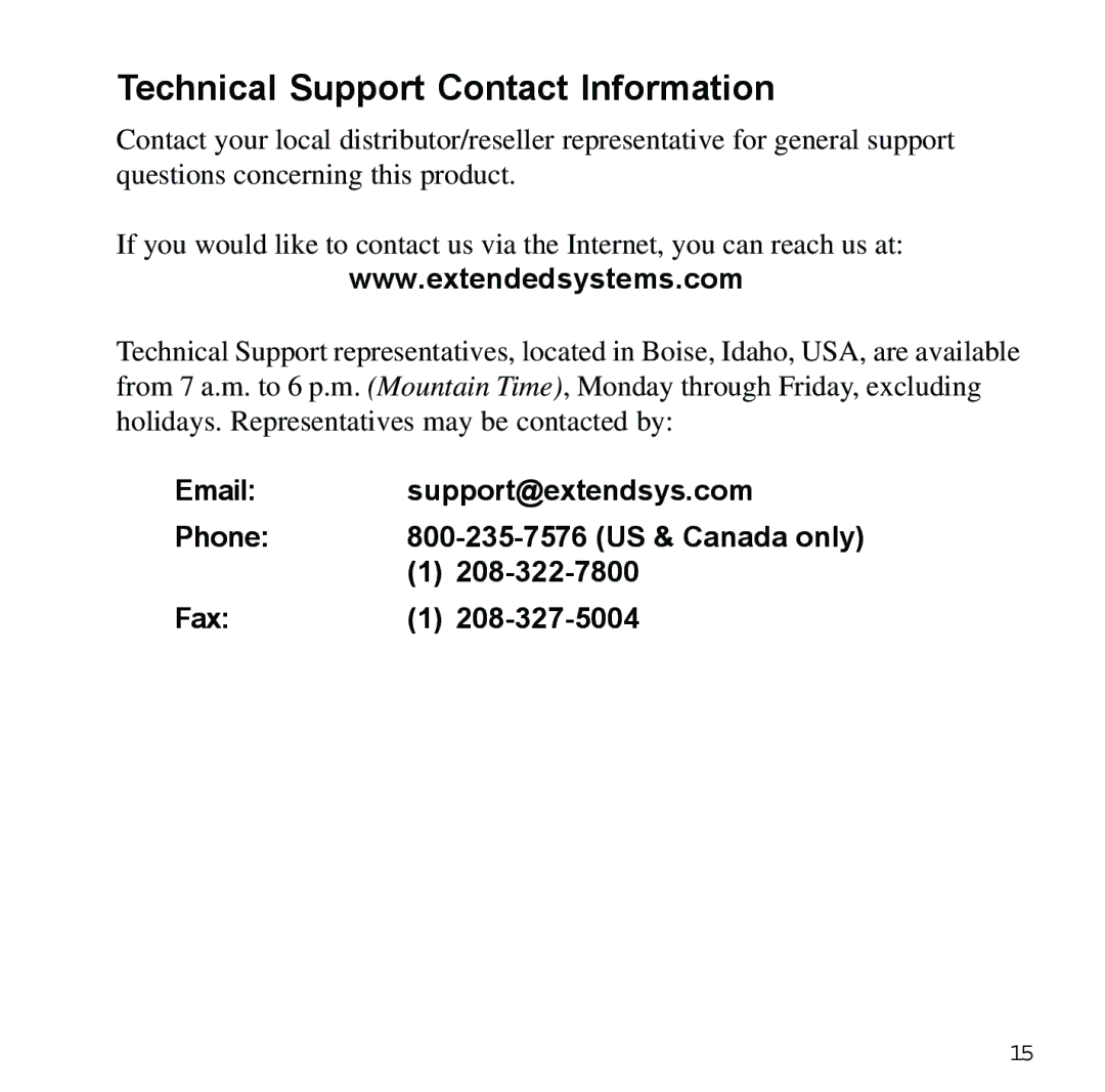 Sybase XTNDAccessTM manual Technical Support Contact Information, Support@extendsys.com, Phone Fax 