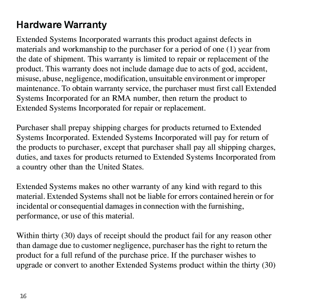 Sybase XTNDAccessTM manual Hardware Warranty 