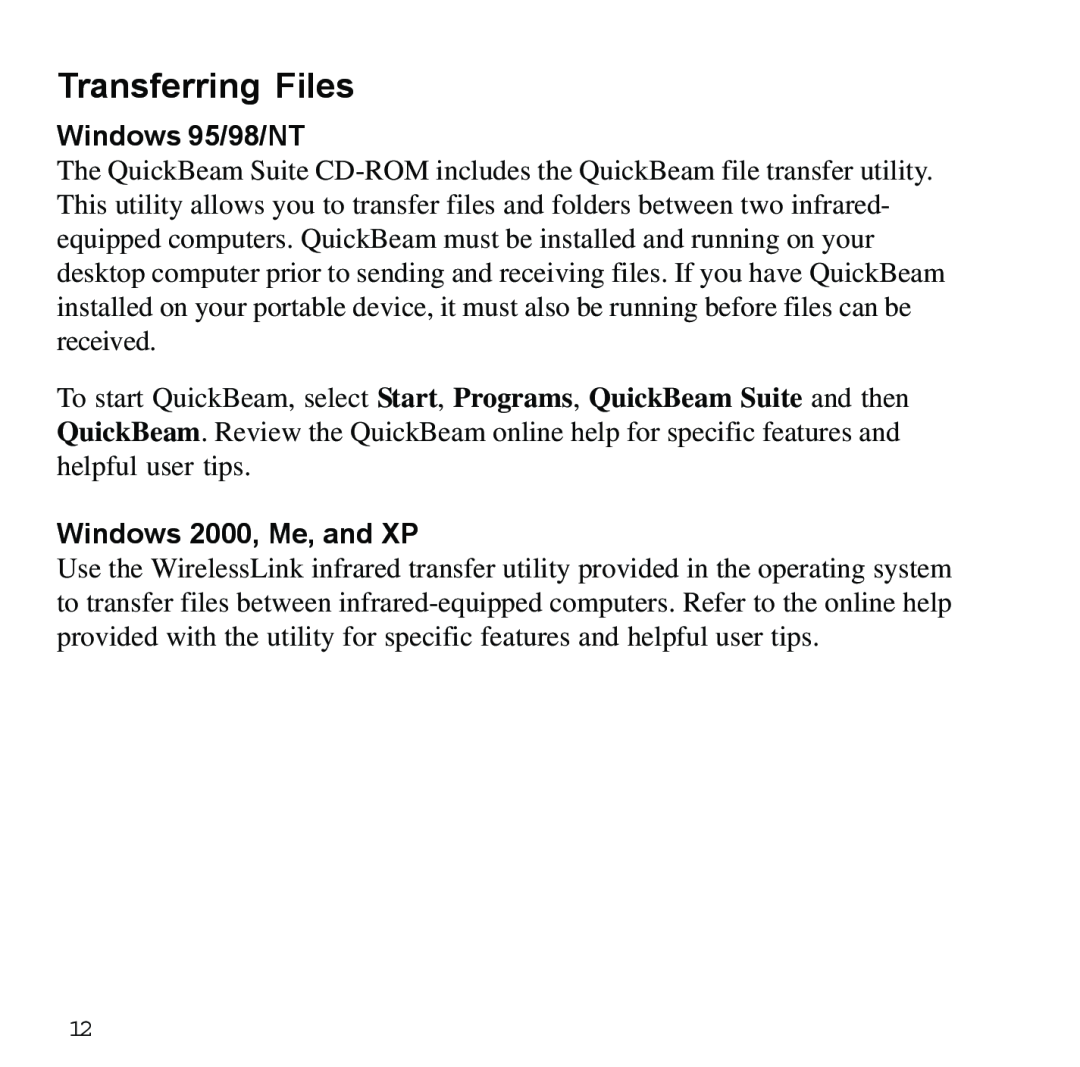 Sybase XTNDAccessTM manual Transferring Files, Windows 95/98/NT, Windows 2000, Me, and XP 