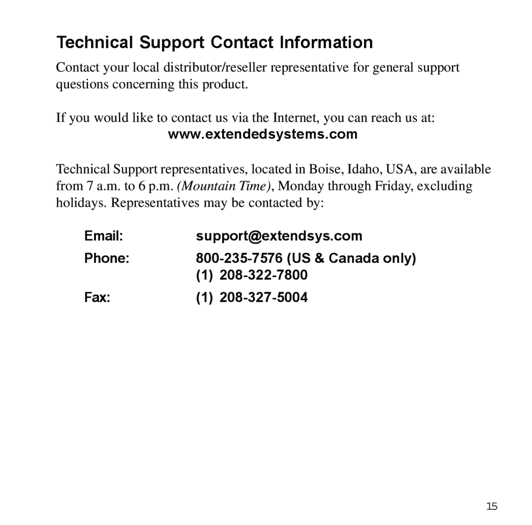 Sybase XTNDAccessTM manual Technical Support Contact Information, Email, support@extendsys.com, Phone 