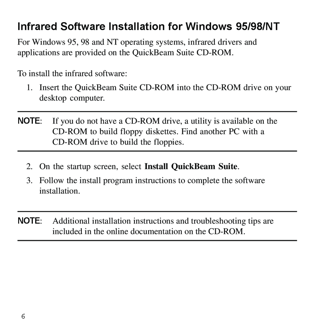 Sybase XTNDAccessTM manual Infrared Software Installation for Windows 95/98/NT 