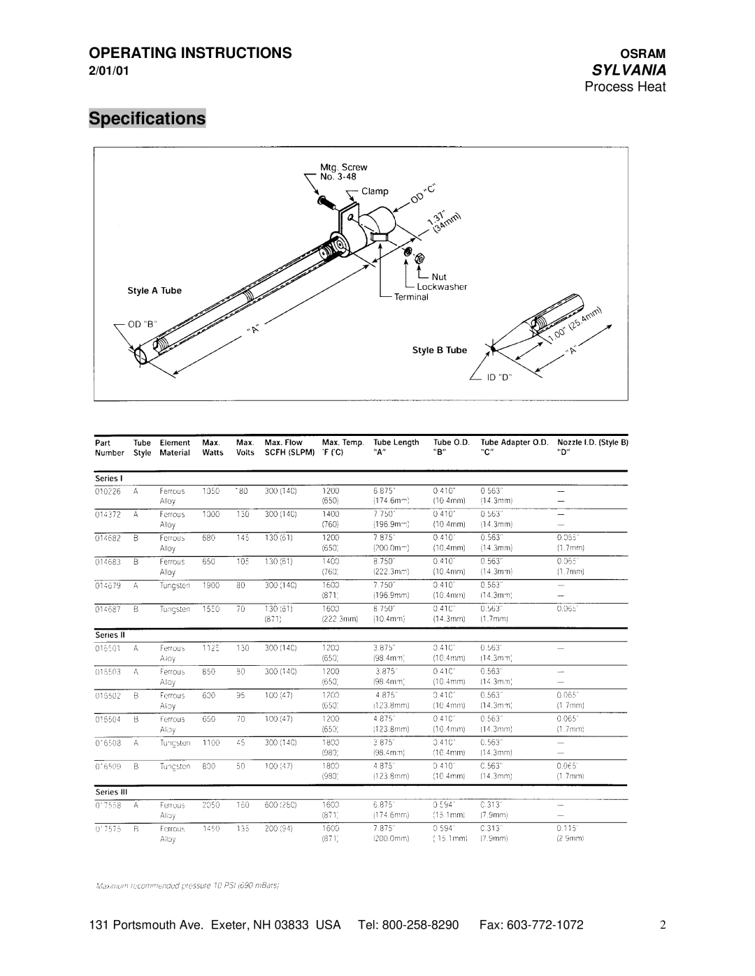 Sylvania 10226 manual Specifications 