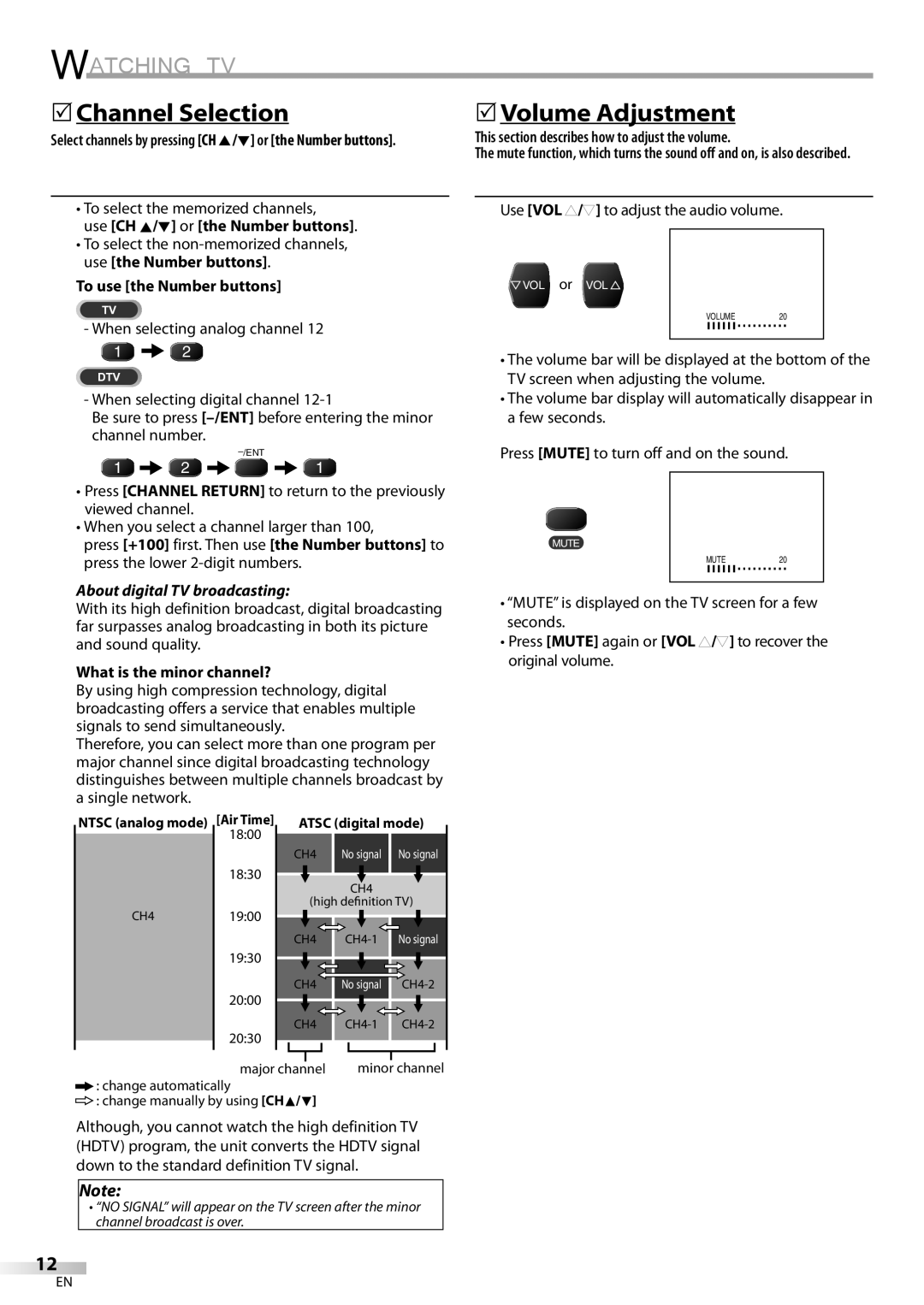 Sylvania 27 owner manual Watching TV, Channel Selection, Volume Adjustment 