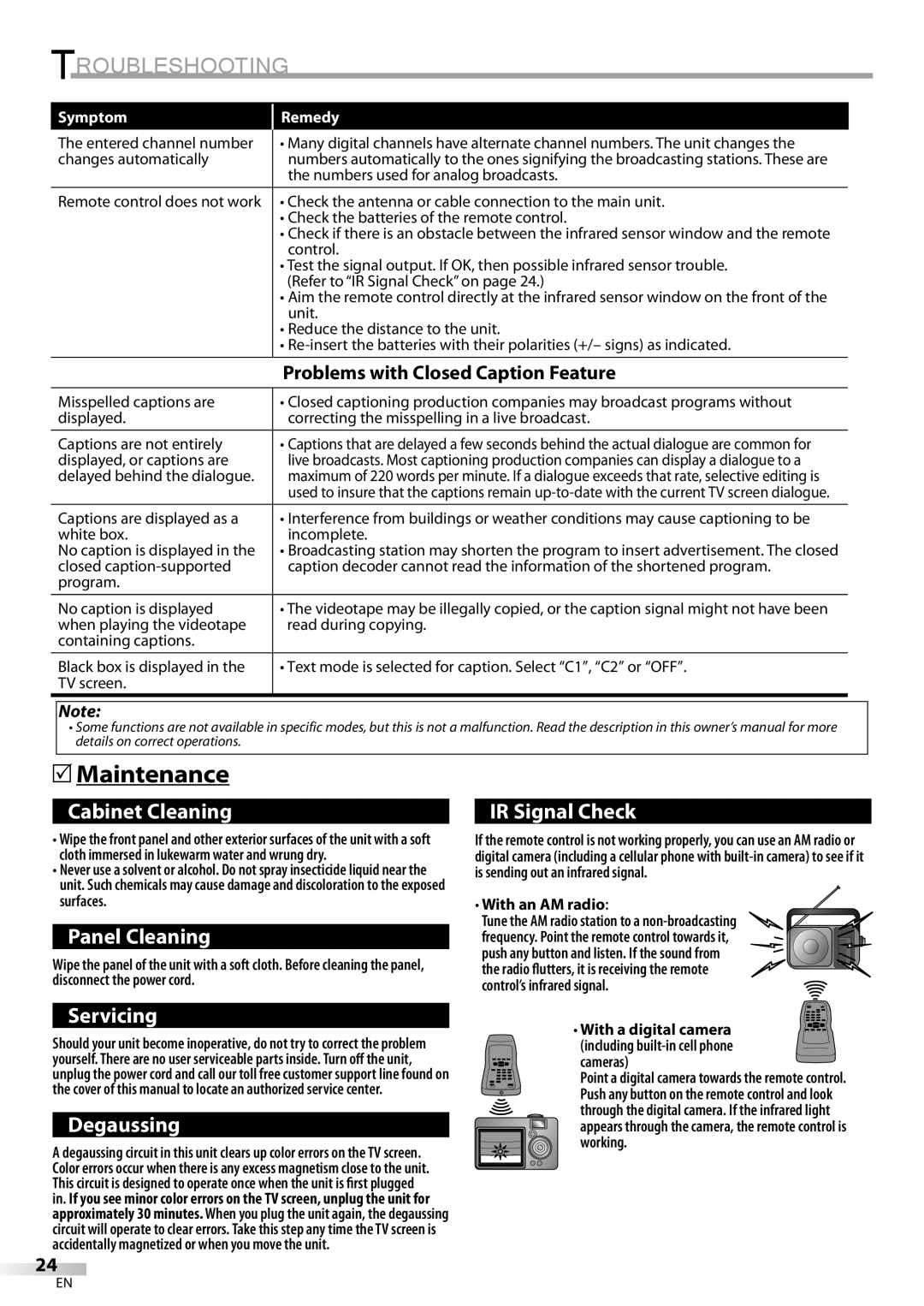 Sylvania 27 owner manual Maintenance, With an AM radio, Cameras 