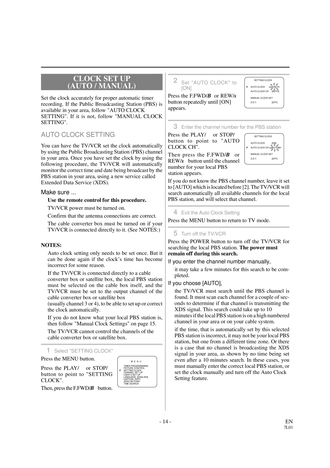 Sylvania 3819LC owner manual Clock SET UP Auto / Manual, Auto Clock Setting 