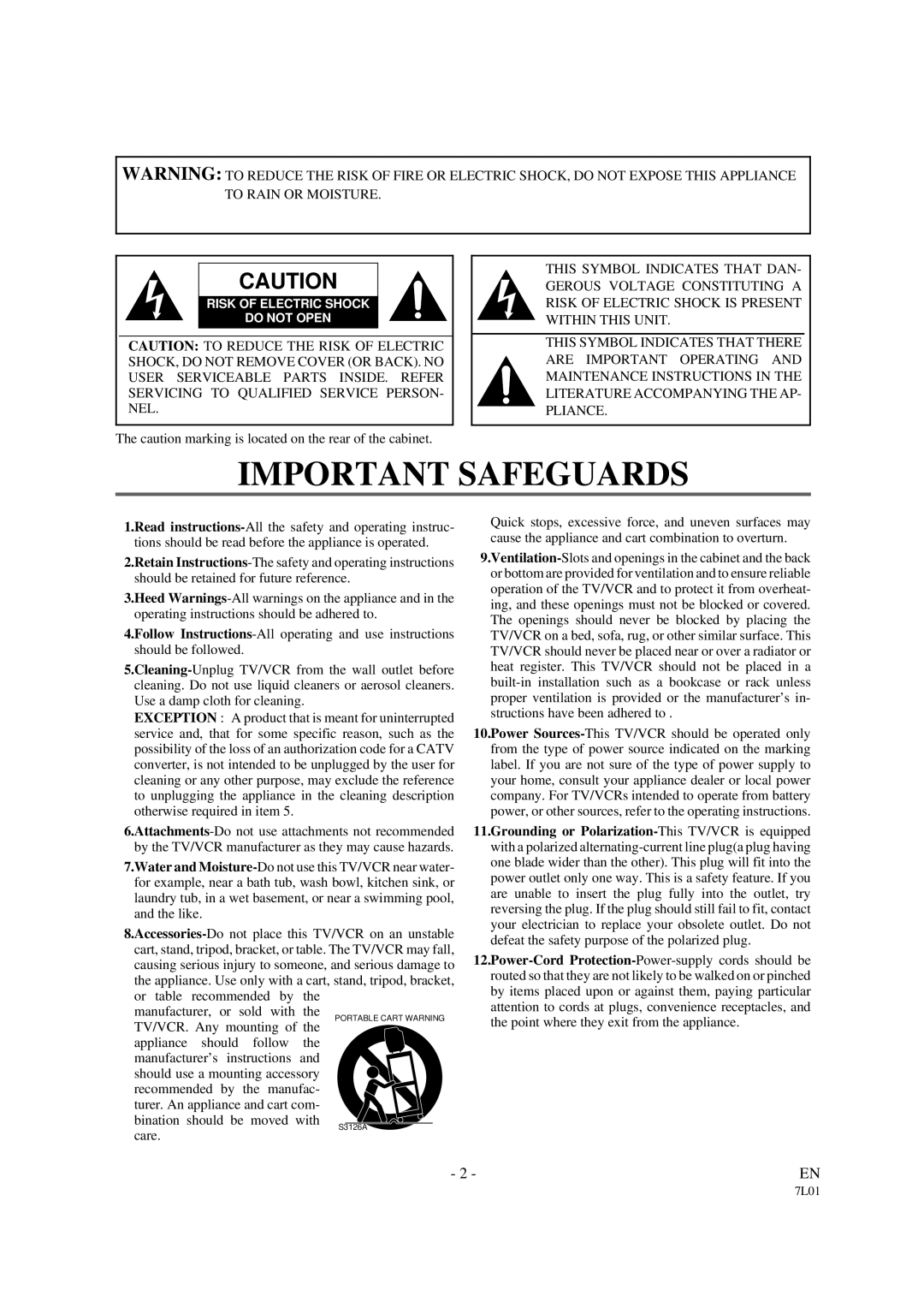 Sylvania 3819LC owner manual Important Safeguards, 7L01 