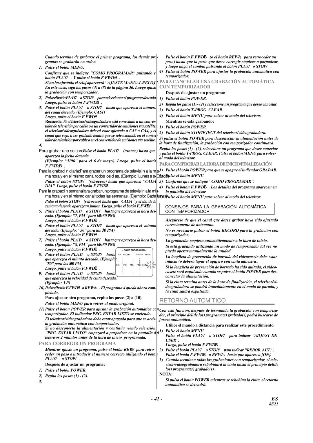 Sylvania 3819LC Retorno Automático, Para Corregir UN Programa, Para Cancelar UNA Grabación Automática CON Temporizador 