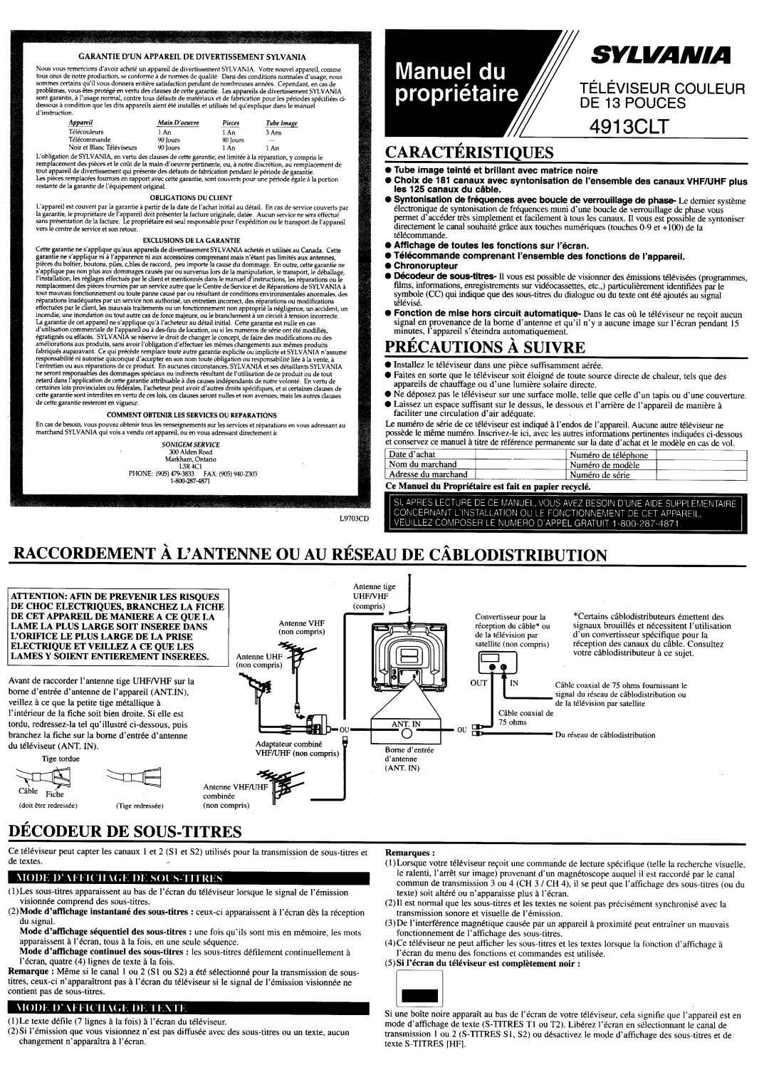 Sylvania 4913CLT manual 