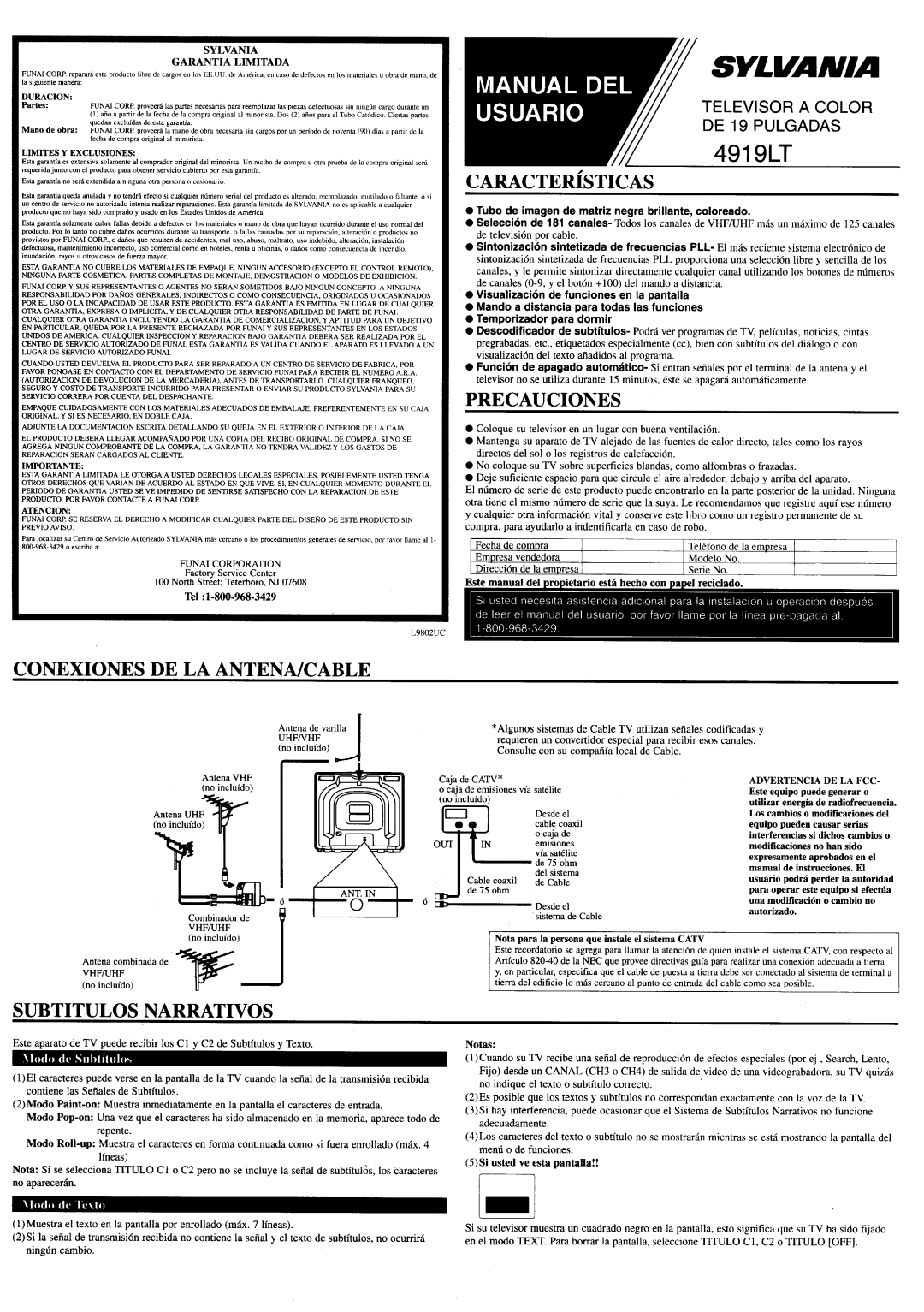 Sylvania 4919LT manual 