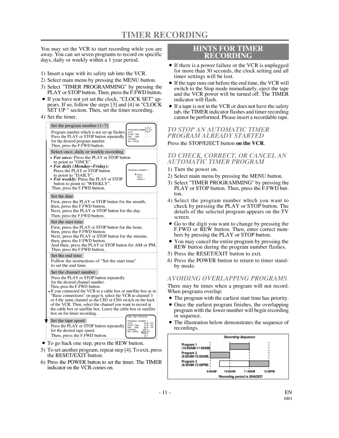 Sylvania 6221CVB owner manual Hints for Timer Recording, To Stop AN Automatic Timer Program Already Started 