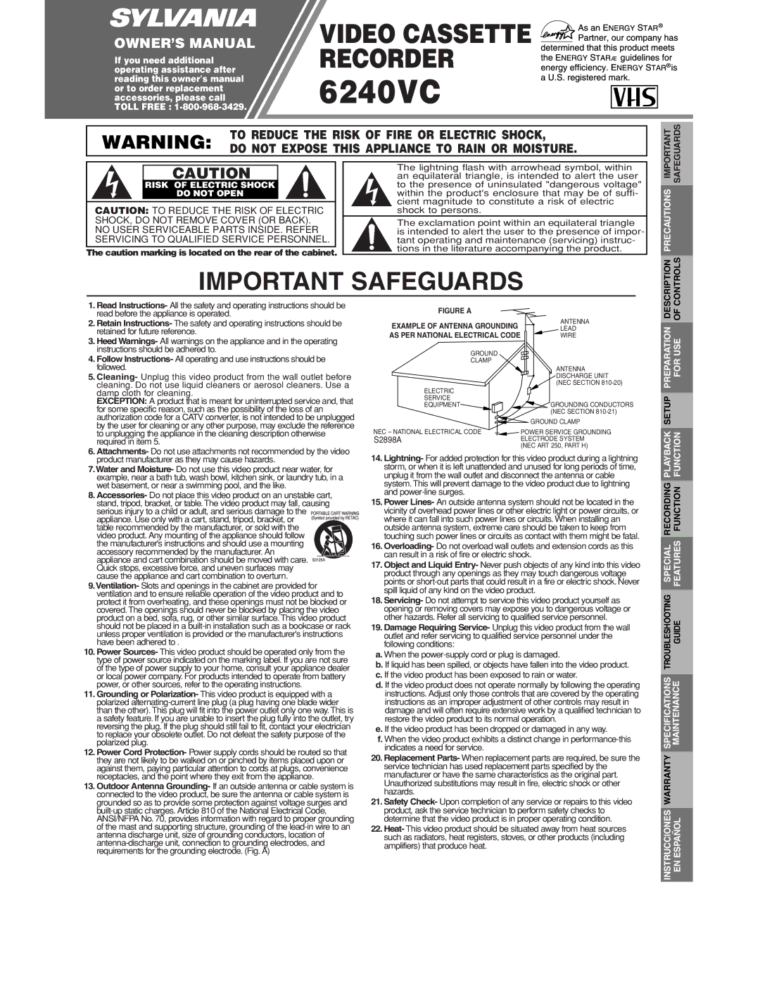 Sylvania 6240VC owner manual Safeguards, Description Controls 