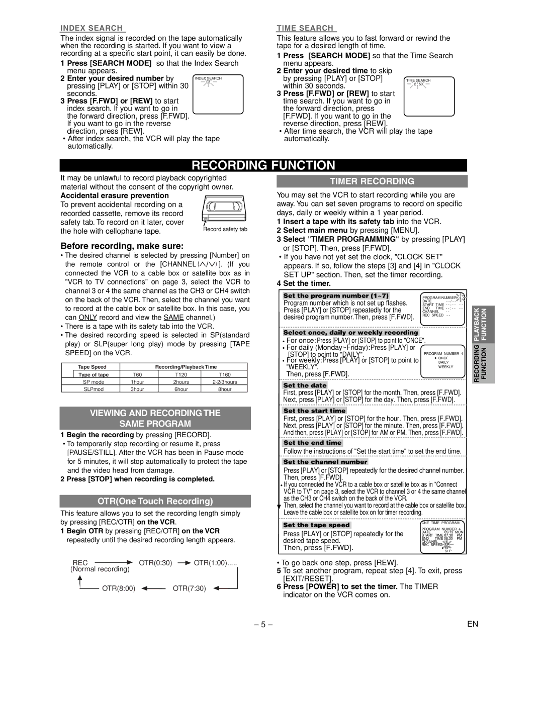 Sylvania 6240VC Recording Function, Before recording, make sure, Viewing and Recording Same Program, Timer Recording 