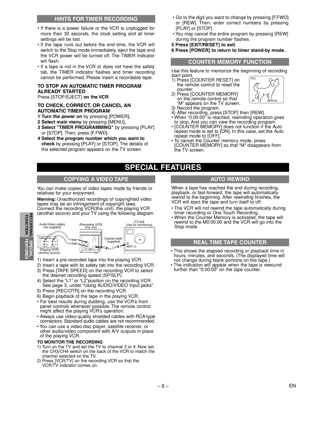 Sylvania 6240VC owner manual Special Features 