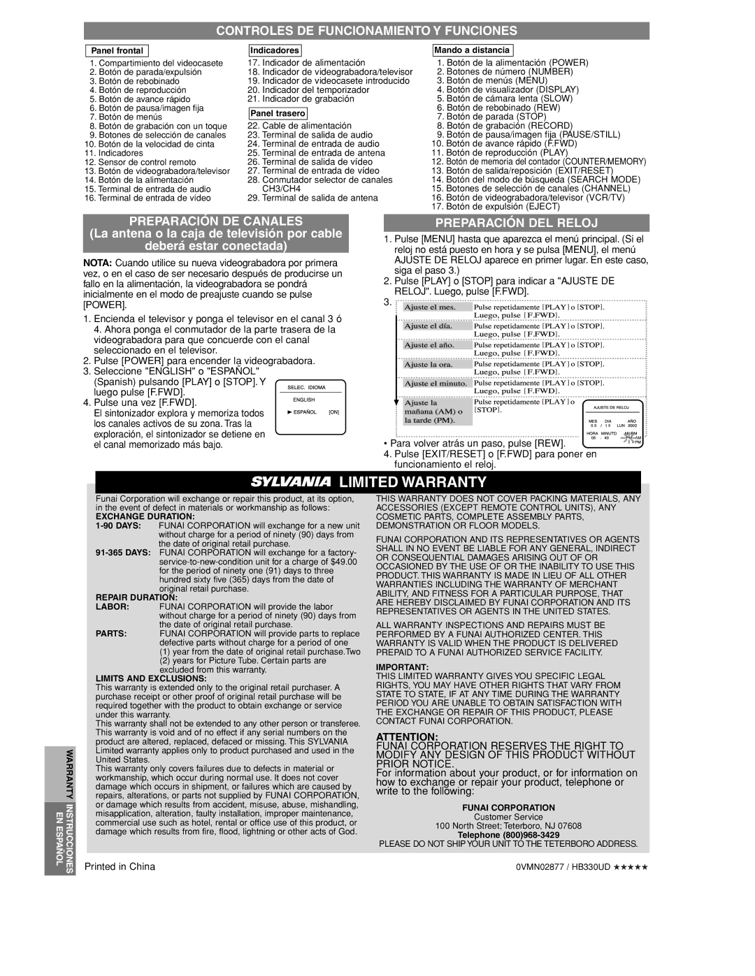 Sylvania 6240VC owner manual Controles DE Funcionamiento Y Funciones, Preparación DE Canales, Preparación DEL Reloj 