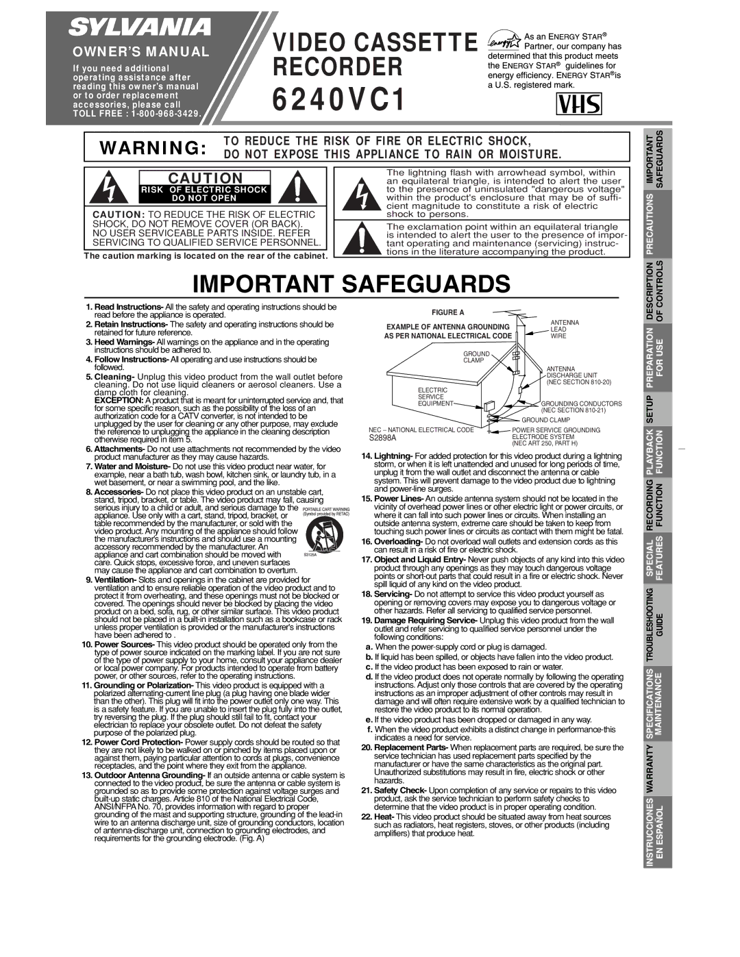 Sylvania 6240VC1 owner manual Risk of Electric Shock Do not Open, Precautions, Specifications Maintenance Warranty 