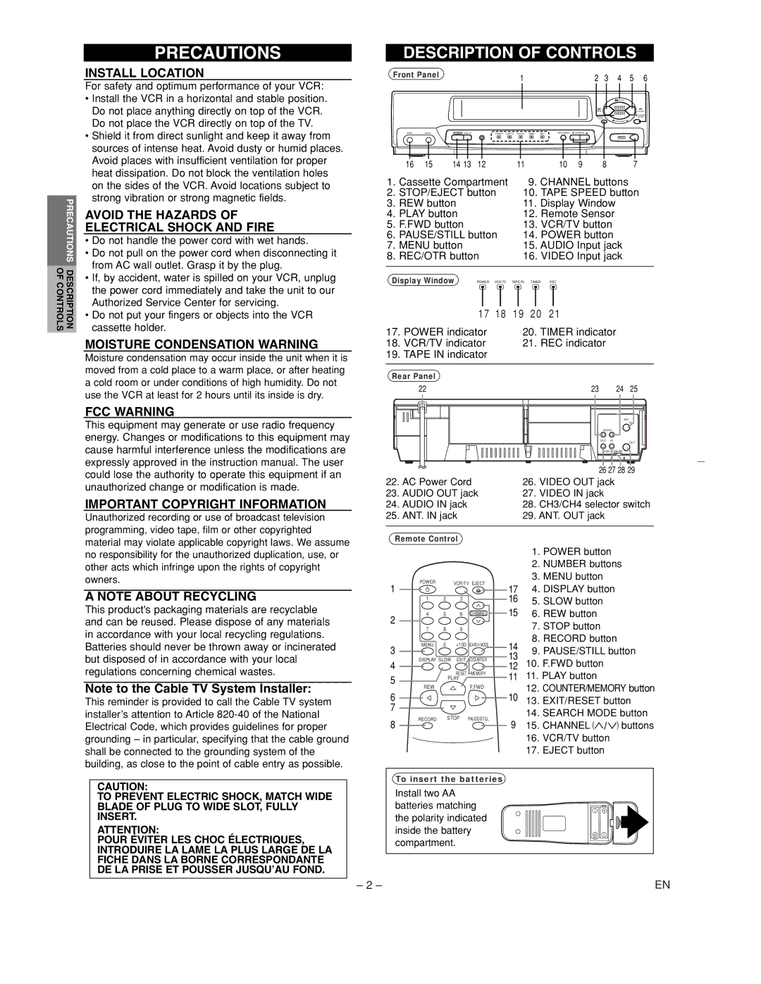 Sylvania 6240VC1 Precautions, Install Location, Avoid the Hazards Electrical Shock and Fire, Moisture Condensation Warning 