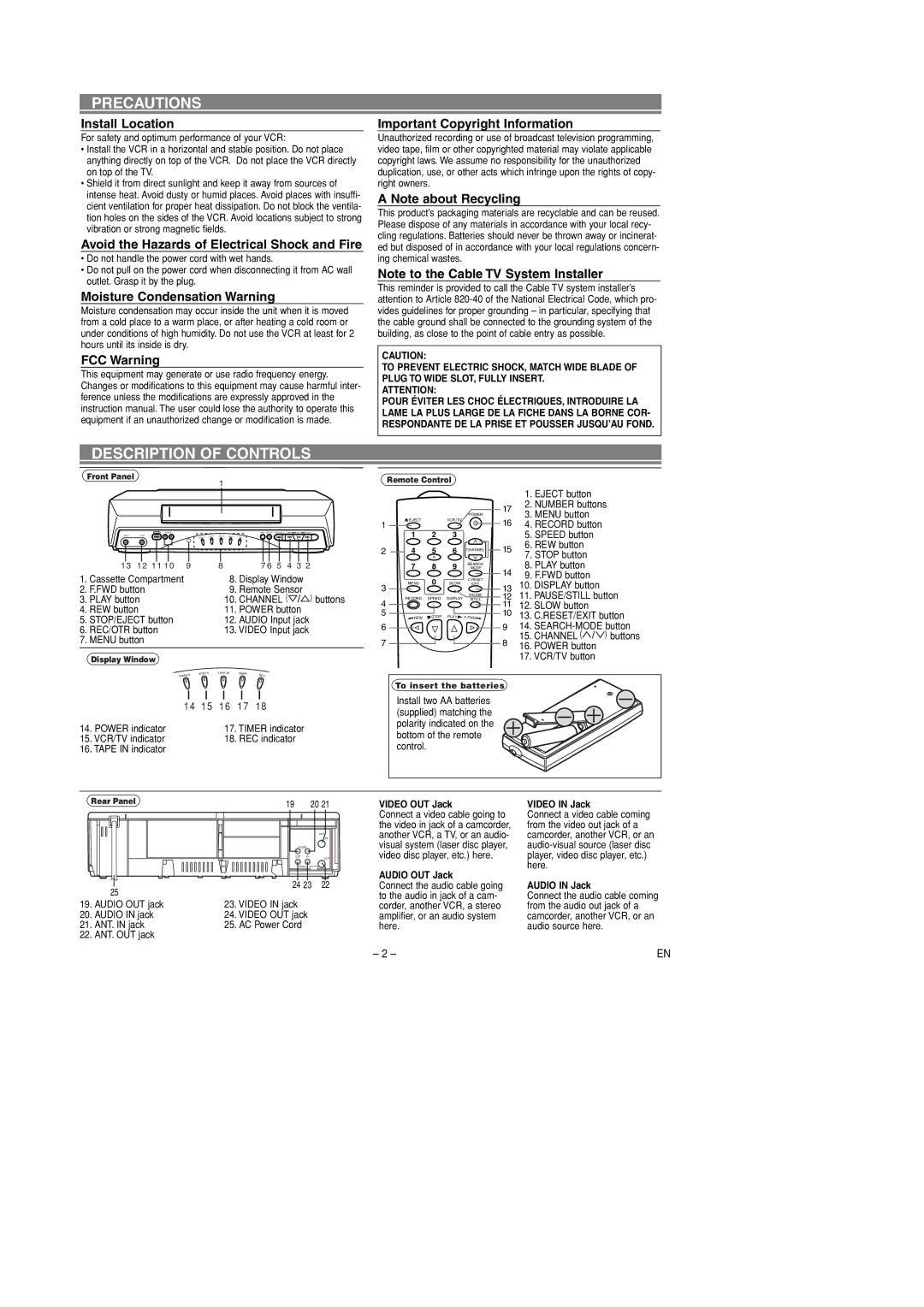 Sylvania 6240VD owner manual Precautions, Description of Controls 