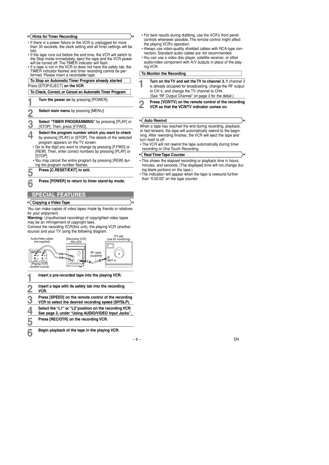 Sylvania 6240VD owner manual Special Features, Vcr 