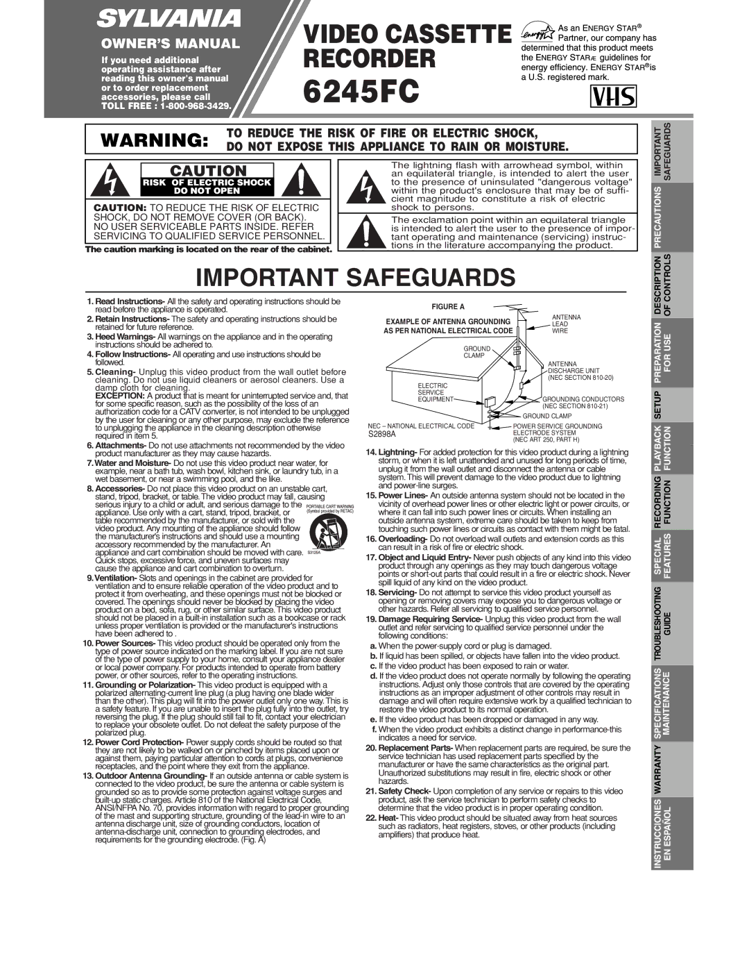 Sylvania 6245FC owner manual Safeguards, Description Controls 