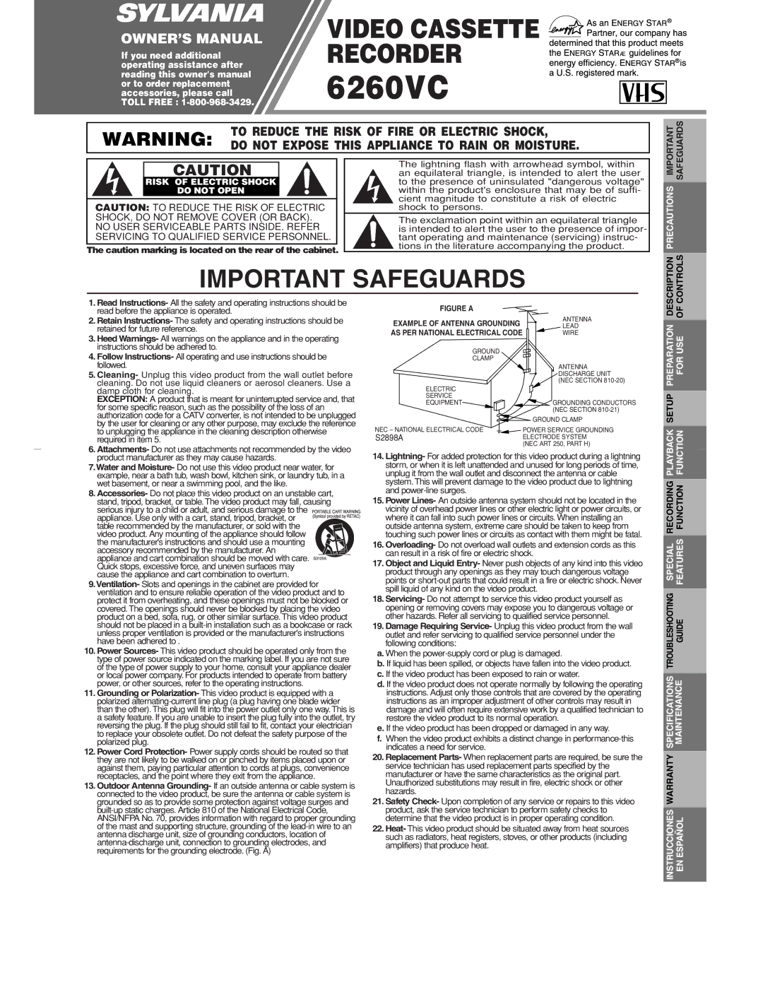 Sylvania 6260VC owner manual Risk of Electric Shock Do not Open, Precautions, Specifications Maintenance Warranty 