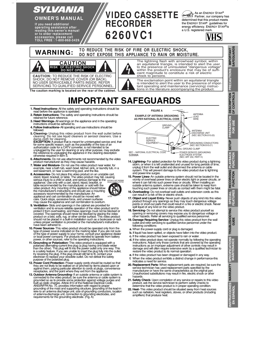 Sylvania 6260VC1 owner manual Risk of Electric Shock Do not Open, Precautions, Specifications Maintenance Warranty 