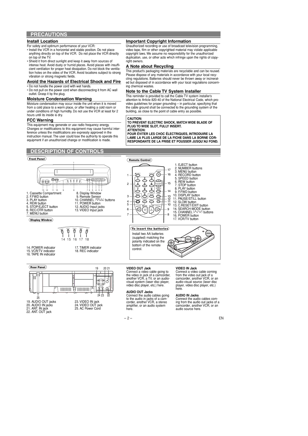 Sylvania 6260VD owner manual Precautions, Description of Controls 