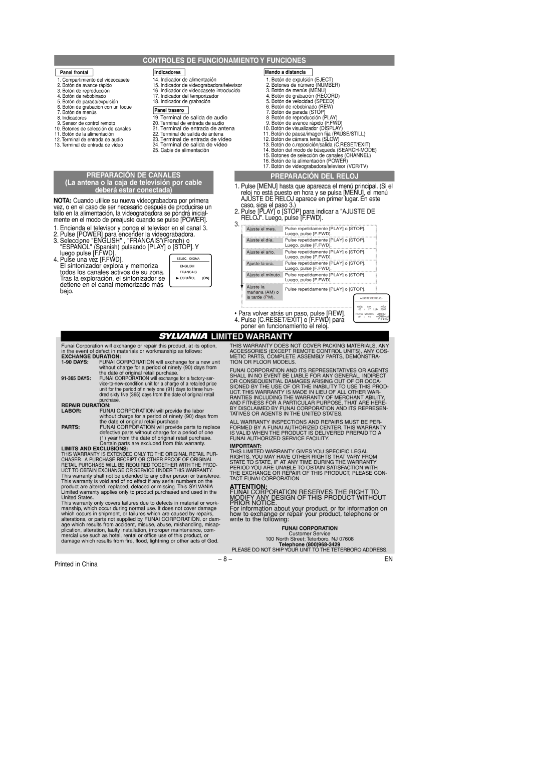 Sylvania 6260VD Poner en funcionamiento el reloj, Para volver atrás un paso, pulse REW, Pulse C.RESET/EXIT o F.FWD para 