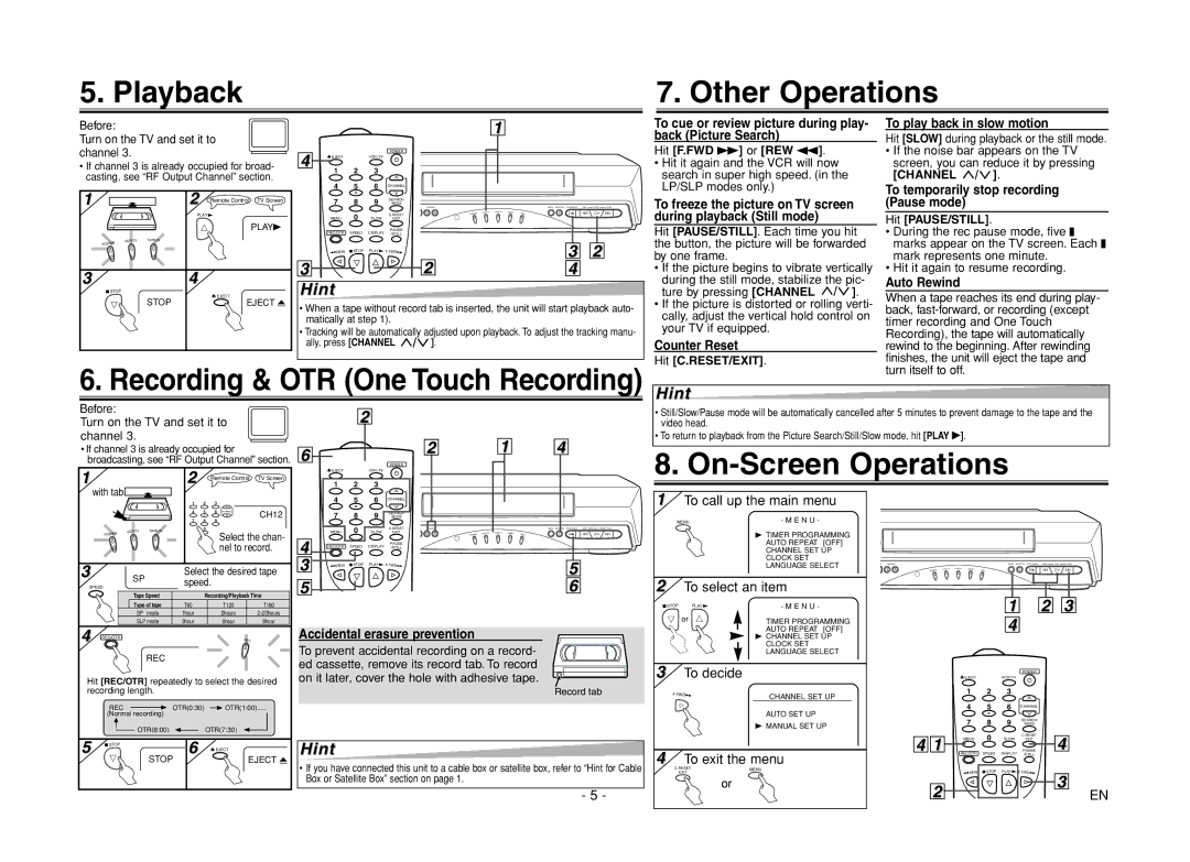 Sylvania 6260VF owner manual Playback Other Operations, On-Screen Operations 