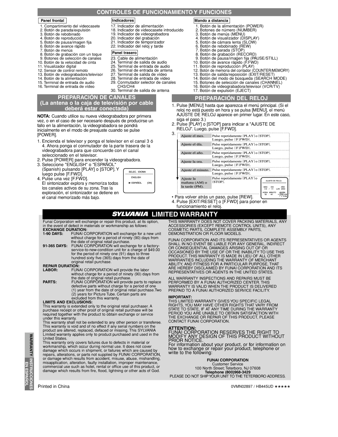 Sylvania 6265FC owner manual Controles DE Funcionamiento Y Funciones, Preparación DE Canales, Preparación DEL Reloj 