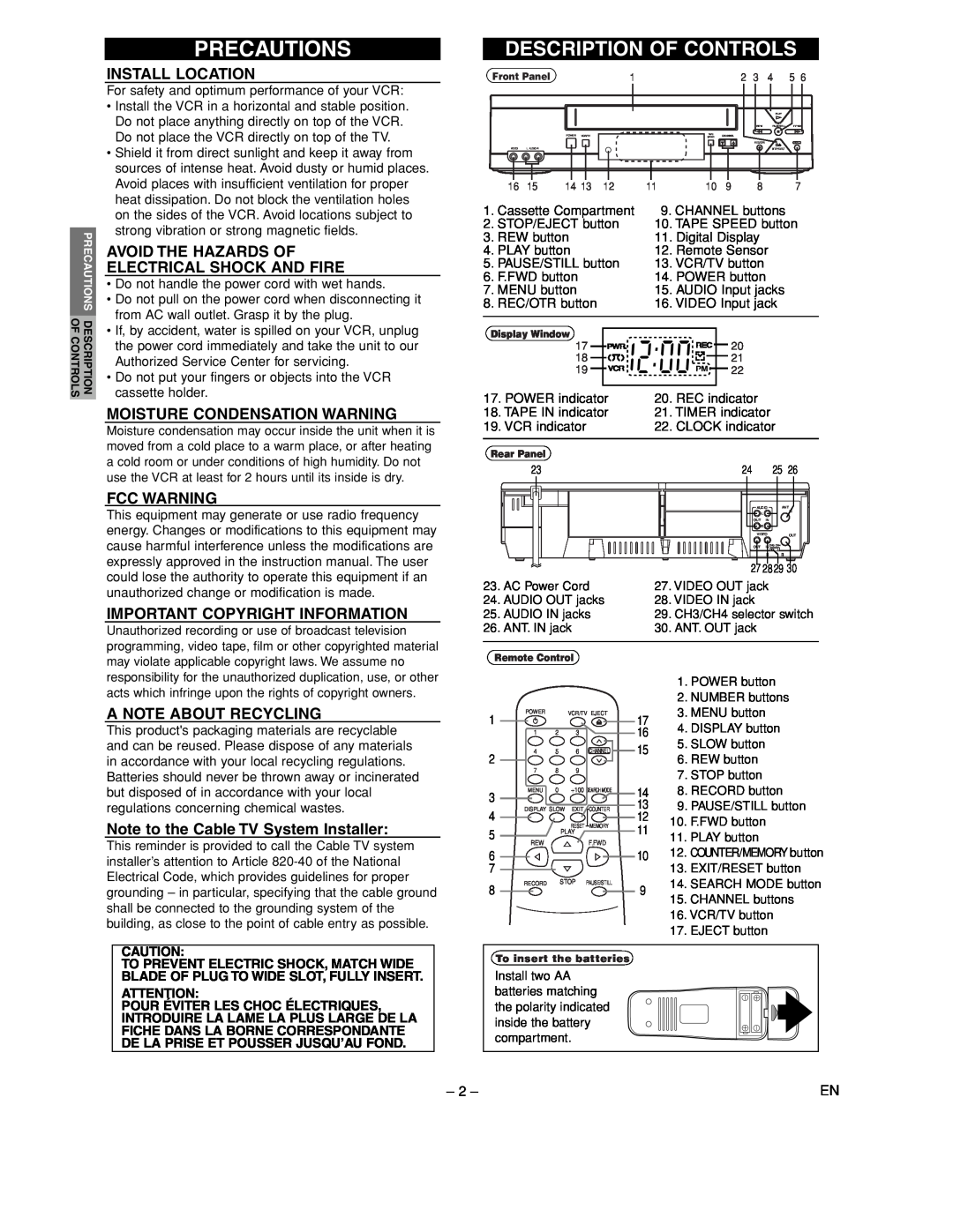 Sylvania 6265FC owner manual Precautions, Install Location, Avoid The Hazards Of Electrical Shock And Fire, Fcc Warning 