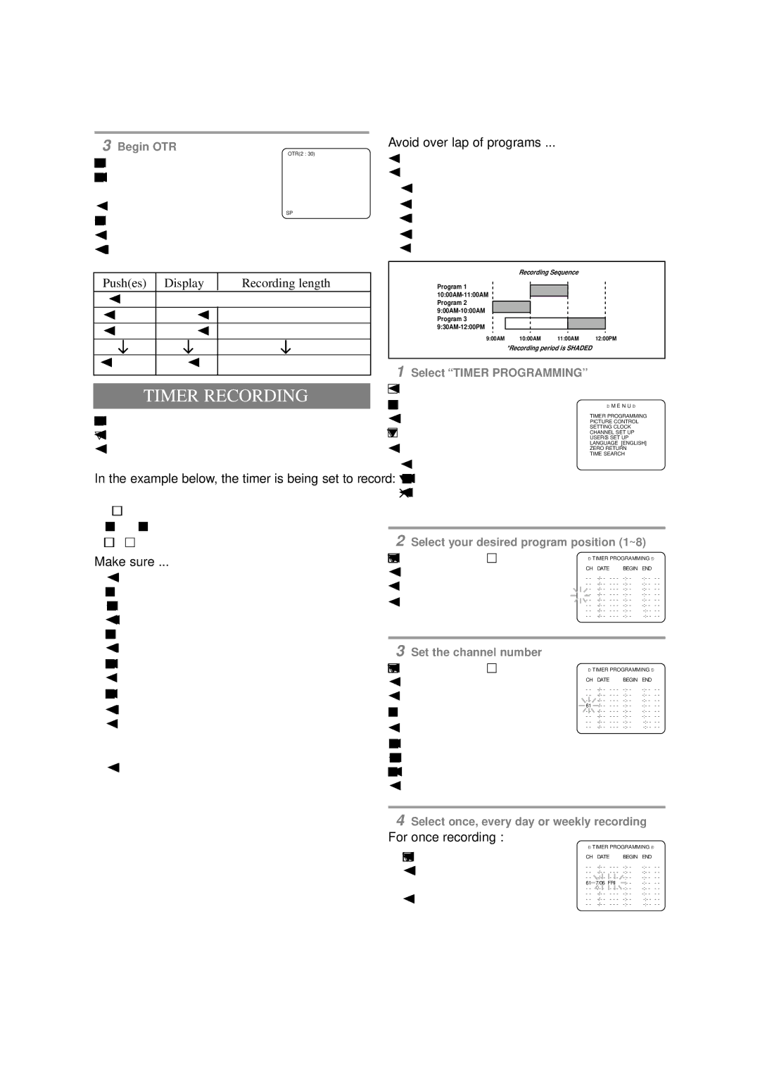 Sylvania 6309CB owner manual Timer Recording, Avoid over lap of programs 