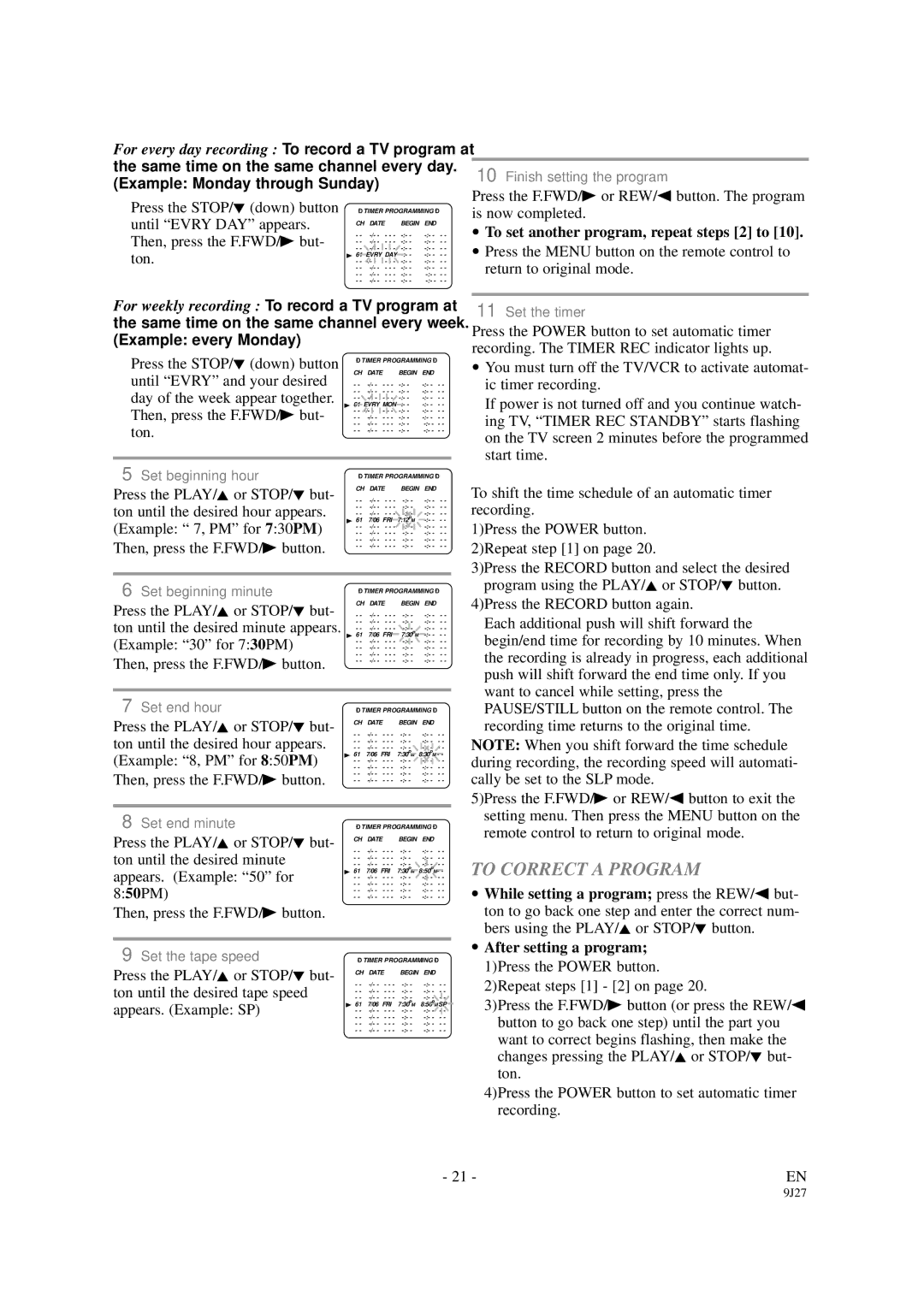 Sylvania 6309CB owner manual To Correct a Program, To set another program, repeat steps 2 to 