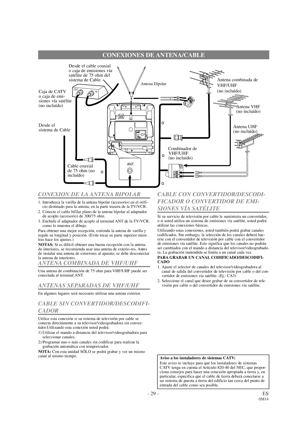 Sylvania 6309CB owner manual Conexiones DE ANTENA/CABLE 