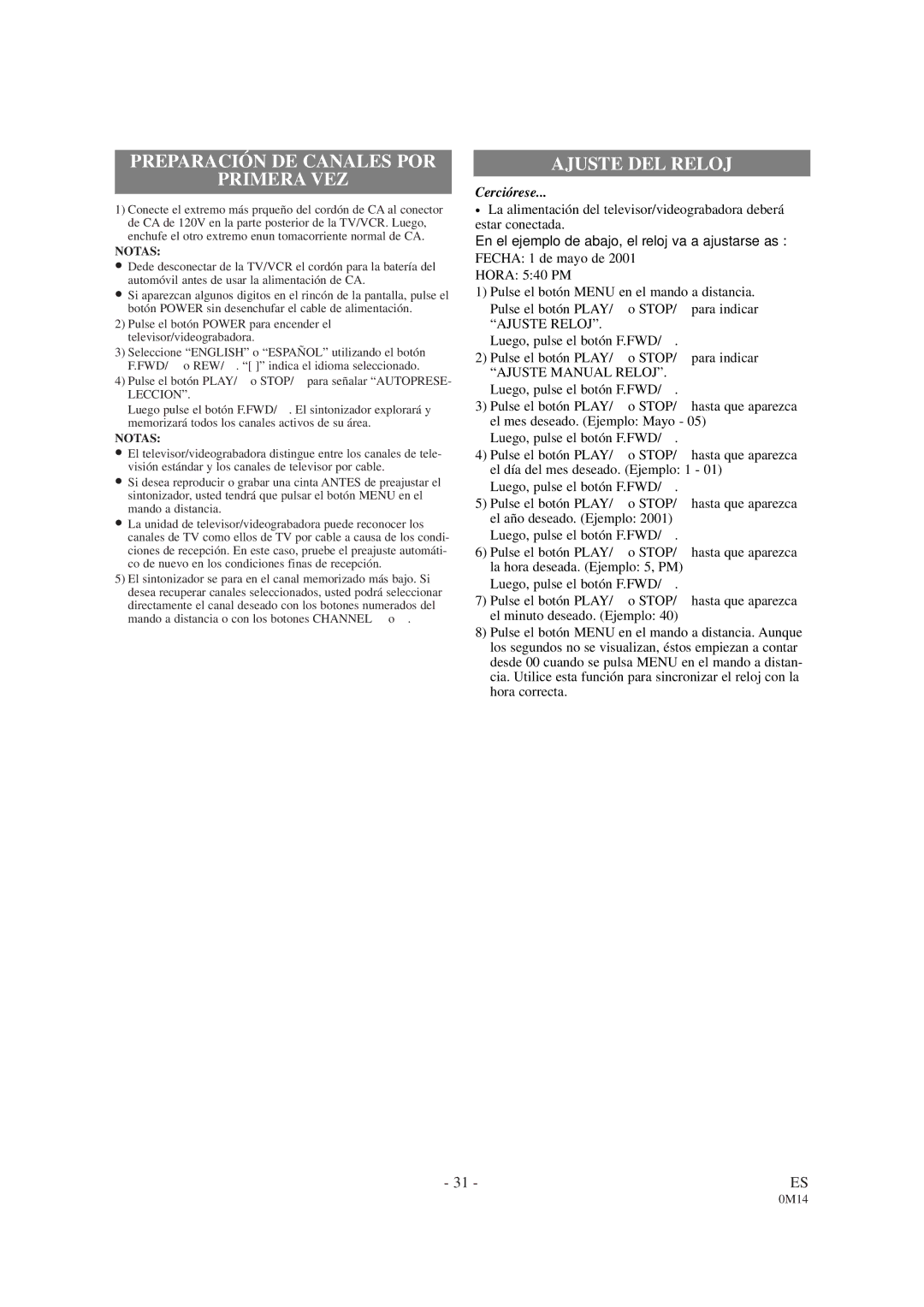 Sylvania 6309CB owner manual Preparación DE Canales POR Primera VEZ 