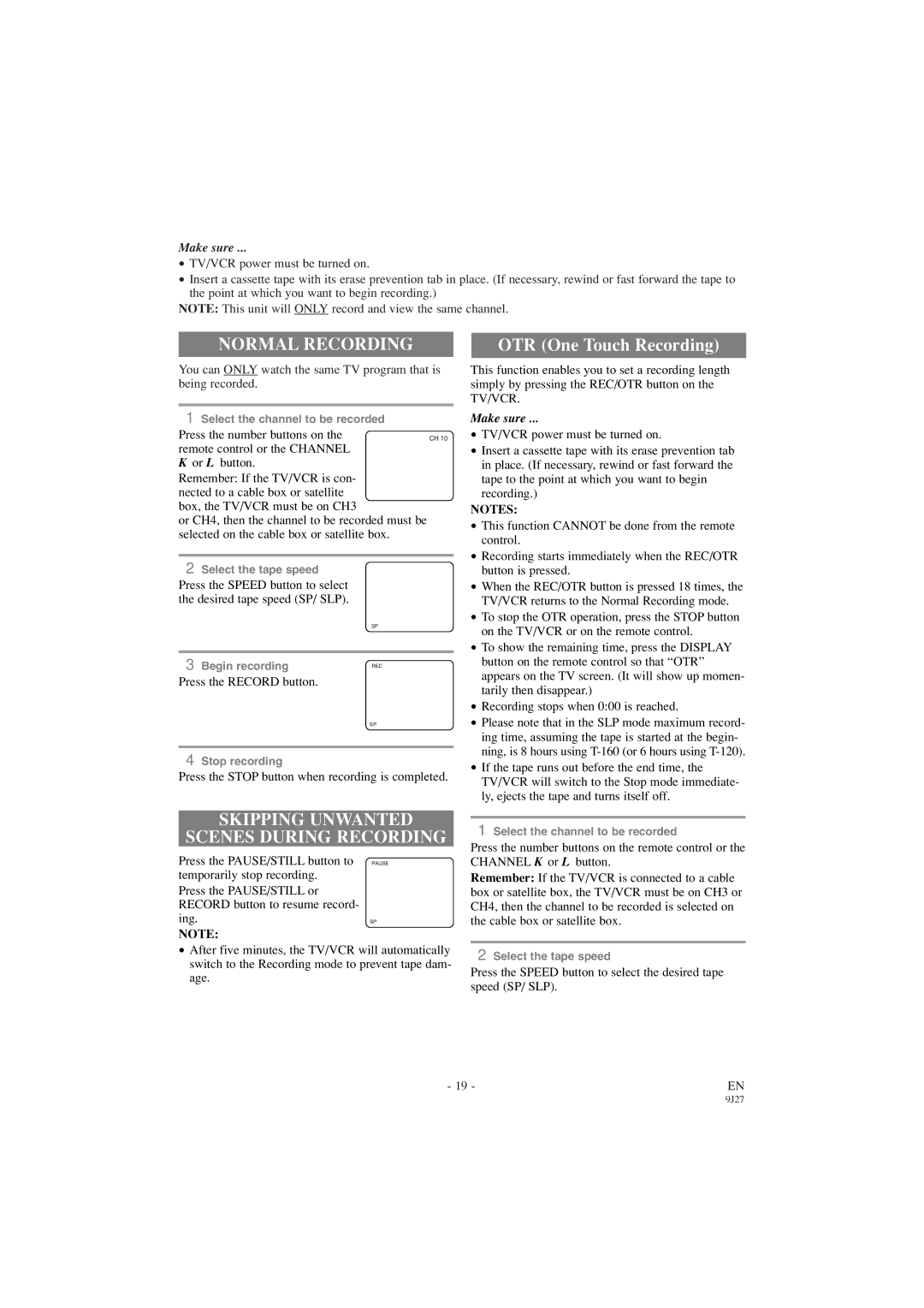 Sylvania 6309CC owner manual Normal Recording, Skipping Unwanted Scenes During Recording 