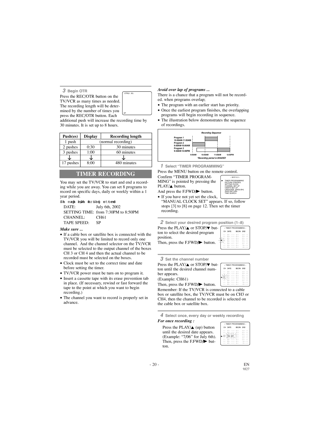 Sylvania 6309CC owner manual Timer Recording, Avoid over lap of programs 