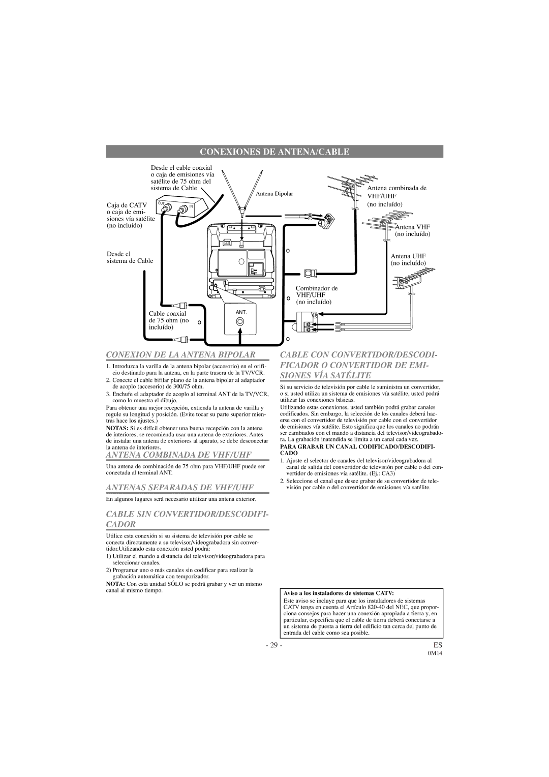 Sylvania 6309CC owner manual Conexiones DE ANTENA/CABLE 