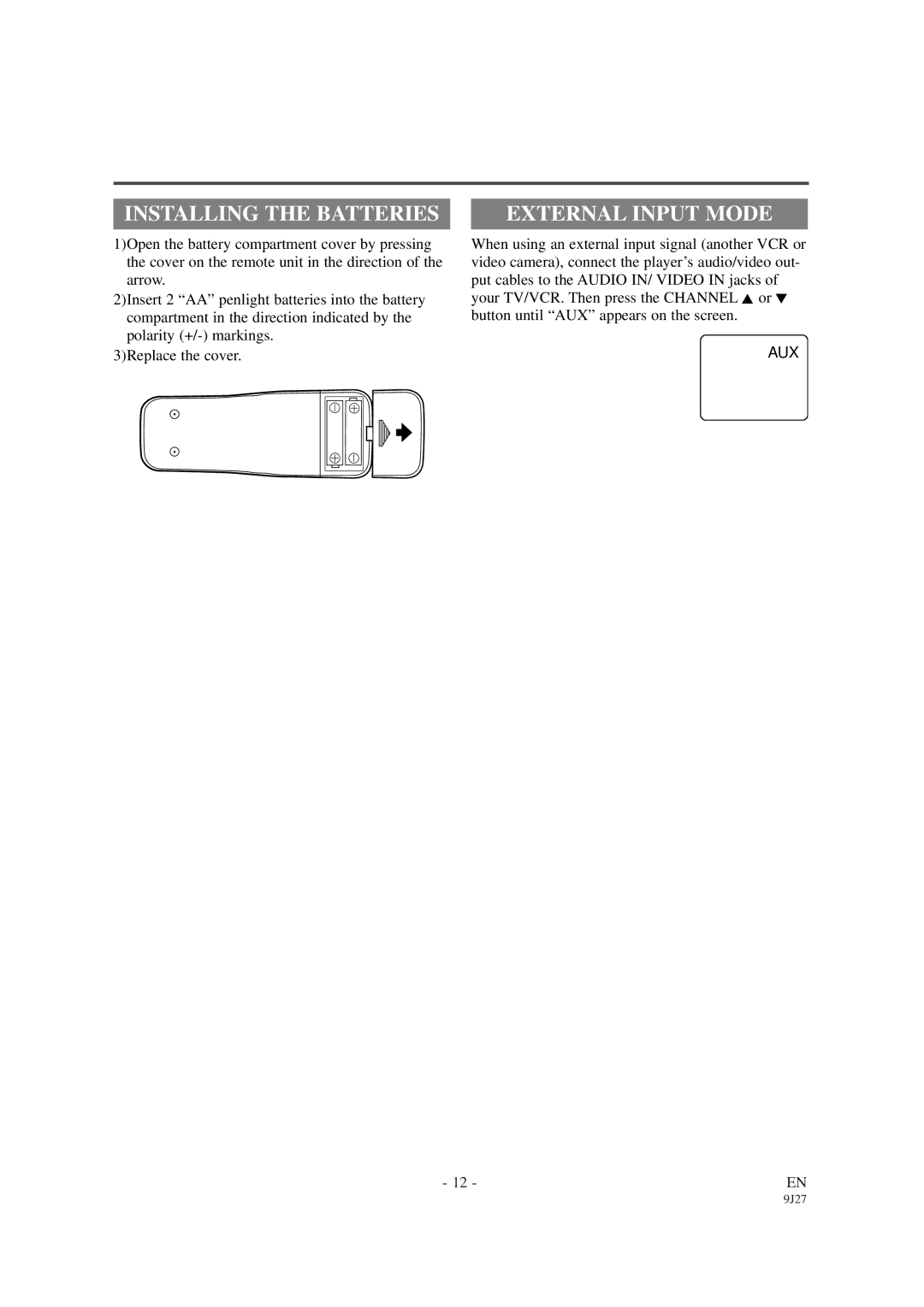 Sylvania 6309CCB owner manual Installing the Batteries, External Input Mode 